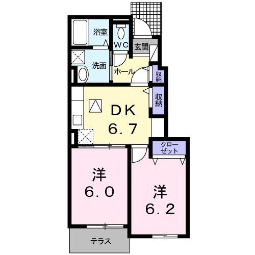 フォルトゥーナ S・K(2DK/1階)の間取り写真