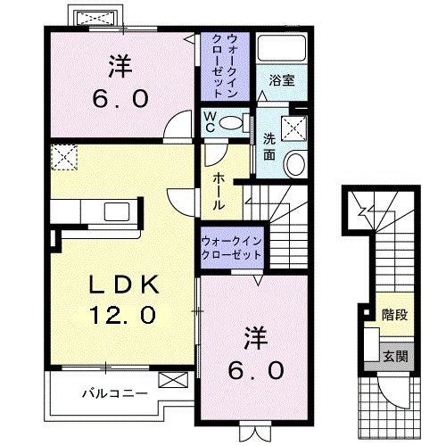 カーサ・モデルノ(2LDK/2階)の間取り写真