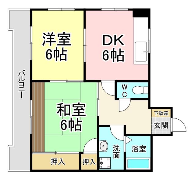 ハーモニーハイツ(2DK/8階)の間取り写真