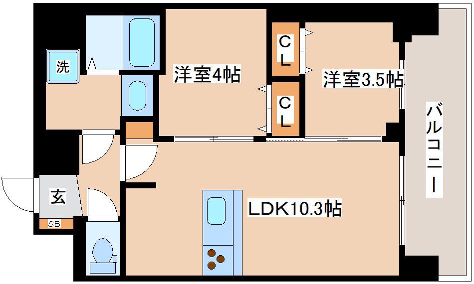 プレサンス神戸長田マリエント(2LDK/8階)の間取り写真