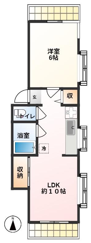 天神コーポ(1LDK/3階)の間取り写真
