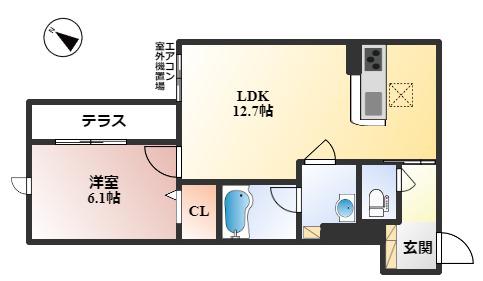 HINOSOLARE(1LDK/1階)の間取り写真