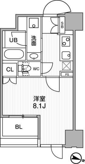 東神田テラスレジデンス(1K/8階)の間取り写真