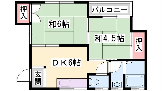 シンプルライフ田寺(2DK/2階)の間取り写真