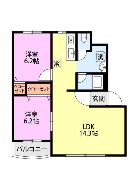 ピュアライフ黄金(2LDK/1階)の間取り写真