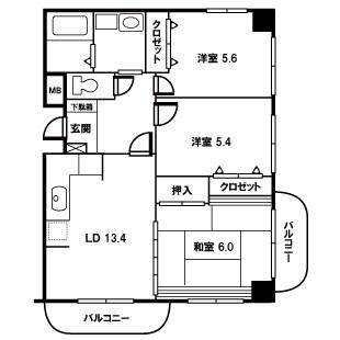 モーニングパーク朝霞(3LDK/6階)の間取り写真