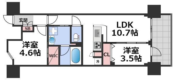アーバネックス心斎橋イースト(2LDK/8階)の間取り写真