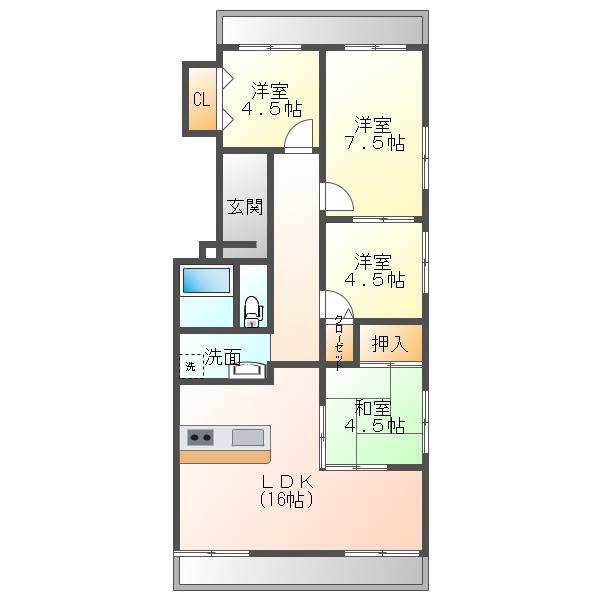 キャッスルハイツ津山一宮(4LDK/7階)の間取り写真