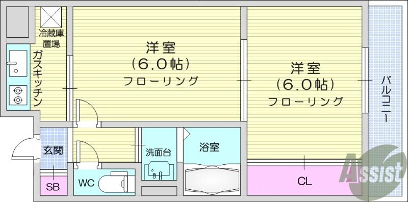 ロイヤルヒルズ成田町(2K/5階)の間取り写真