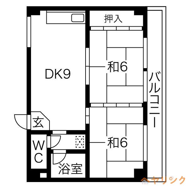 幸栄ハイツ城下(2DK/4階)の間取り写真