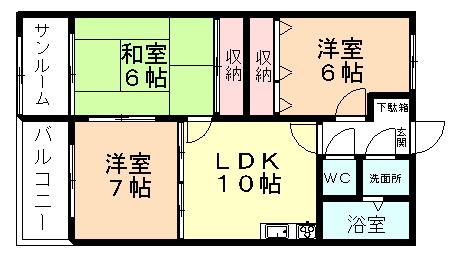ファミールひらい(2LDK/3階)の間取り写真
