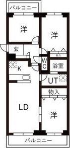 BRO北野(3LDK/6階)の間取り写真
