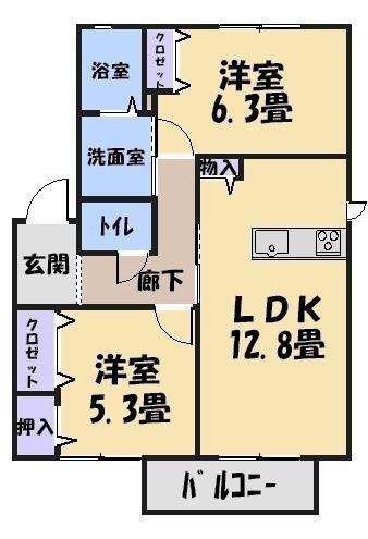サウスナチュラルコートA(2LDK/2階)の間取り写真