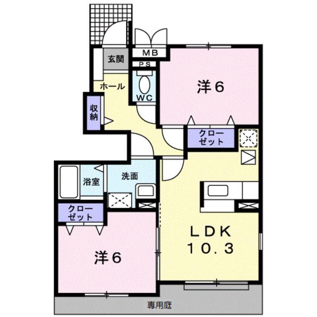 マンダリーヌI(2LDK/1階)の間取り写真