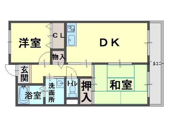 ジョイフル久米田(2DK/4階)の間取り写真