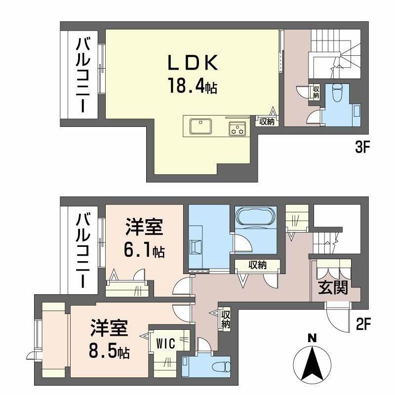 地下鉄東山線 本陣駅 徒歩8分 3階建 築1年(2LDK/2階)の間取り写真