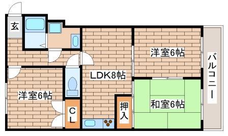 ロイヤルコートナグラ(3DK/3階)の間取り写真