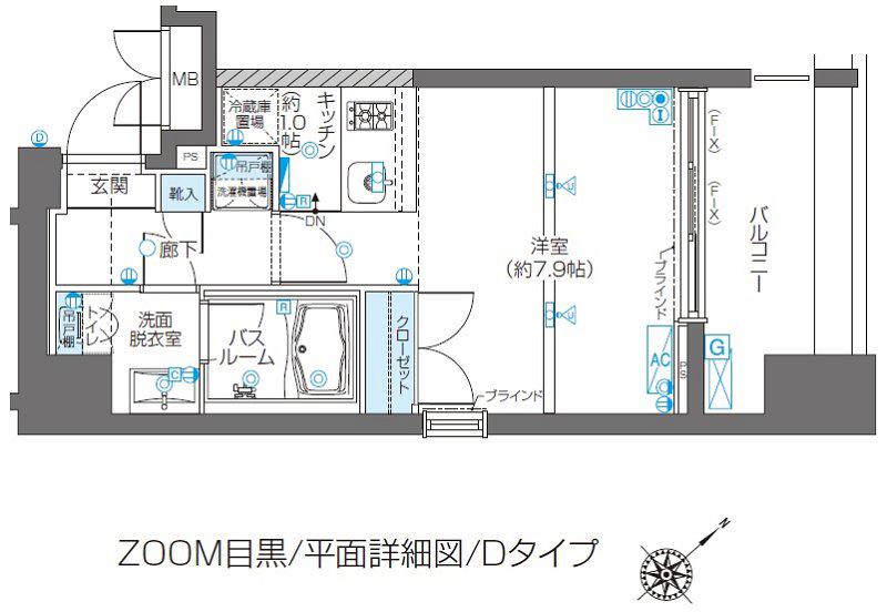 ZOOM目黒(ワンルーム/7階)の間取り写真