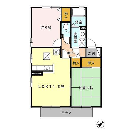 リビングタウン舞の里B(2LDK/1階)の間取り写真