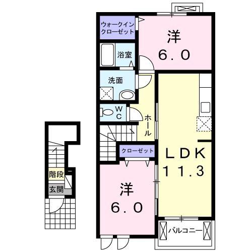ラポール(2LDK/2階)の間取り写真