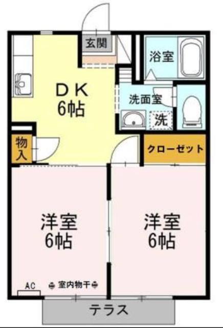 ヴァンテVI(2DK/1階)の間取り写真