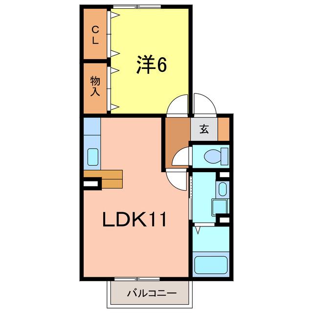 グランモア一ツ木C棟(1LDK/1階)の間取り写真