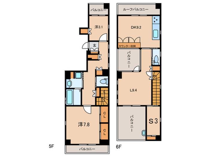 グローブシティ西小山(2SLDK/5階)の間取り写真