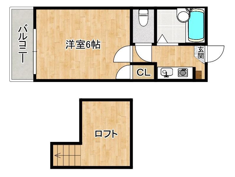オアシス中原西(1K/2階)の間取り写真