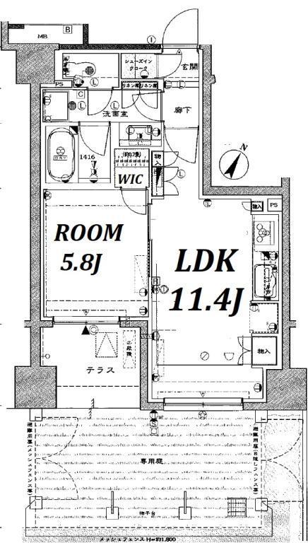 ベリスタ横浜弐番館(1LDK/1階)の間取り写真