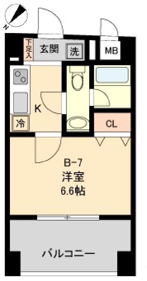 コモド水天宮レジデンス(1K/6階)の間取り写真