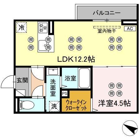 サンガーデン新山口 B(1LDK/2階)の間取り写真