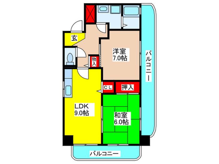 パークサイド林寺(2LDK/5階)の間取り写真