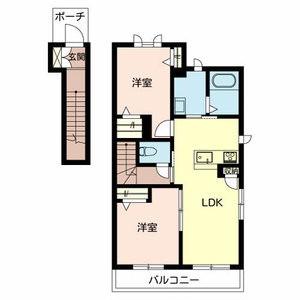 フェリシード桜丘 A棟(2LDK/2階)の間取り写真