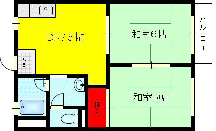 ヒラオカコーポ(2DK/1階)の間取り写真