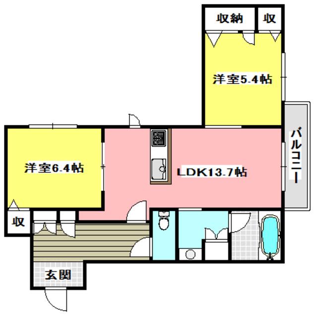 ROYAL MAISON茨木(2LDK/1階)の間取り写真