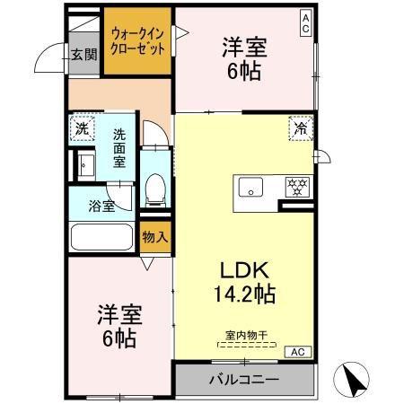 ワイズヴィラ岐南イースト(2LDK/3階)の間取り写真