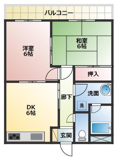 ネオハイムC棟(2DK/2階)の間取り写真