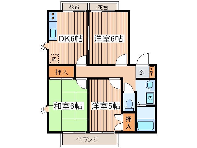 ロイヤル石川B(3DK/2階)の間取り写真