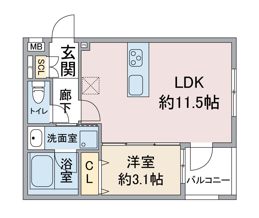 リブレワン五反城町(1LDK/3階)の間取り写真