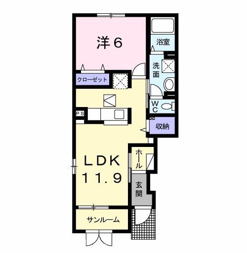 チェリーブロッサム(1LDK/1階)の間取り写真