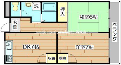 ハチブセ高槻(2DK/4階)の間取り写真