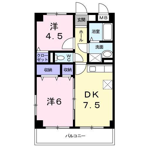 フラワーレジデェンス(2DK/2階)の間取り写真