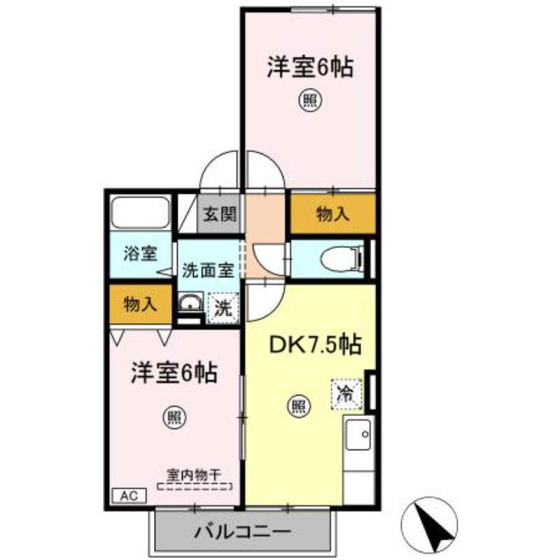 ディアコート加茂A(2DK/1階)の間取り写真