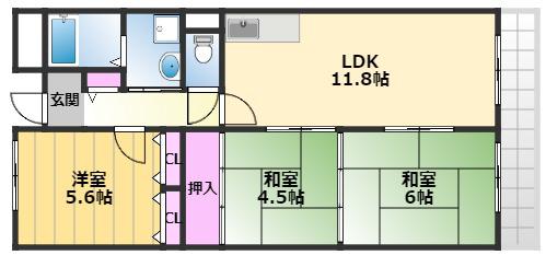 FRIENDS SHIP 高石(3LDK/4階)の間取り写真
