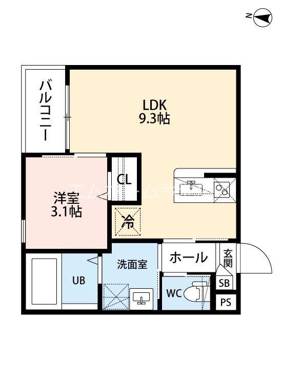 CRASTINE弥次ヱ町4丁目C棟(1LDK/2階)の間取り写真