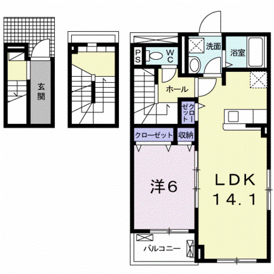 メイプル ヒルズ(1LDK/2階)の間取り写真