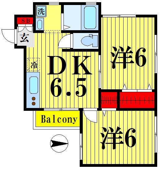 サンフラッツ(2DK/1階)の間取り写真