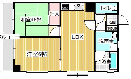 ゆうコーポI(2LDK/3階)の間取り写真