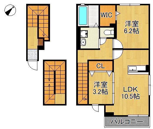 ラ・ポーズ葛原(2LDK/3階)の間取り写真
