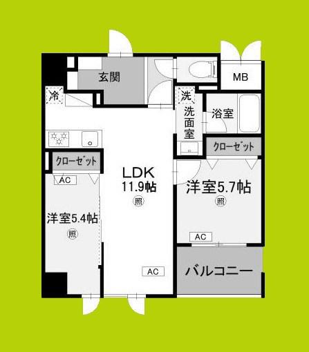 コンフォート泉尾(2LDK/6階)の間取り写真